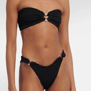 Hunza G Nicole Heart 2 Piece Crinkled Bandeau Bikini One Size Black $255